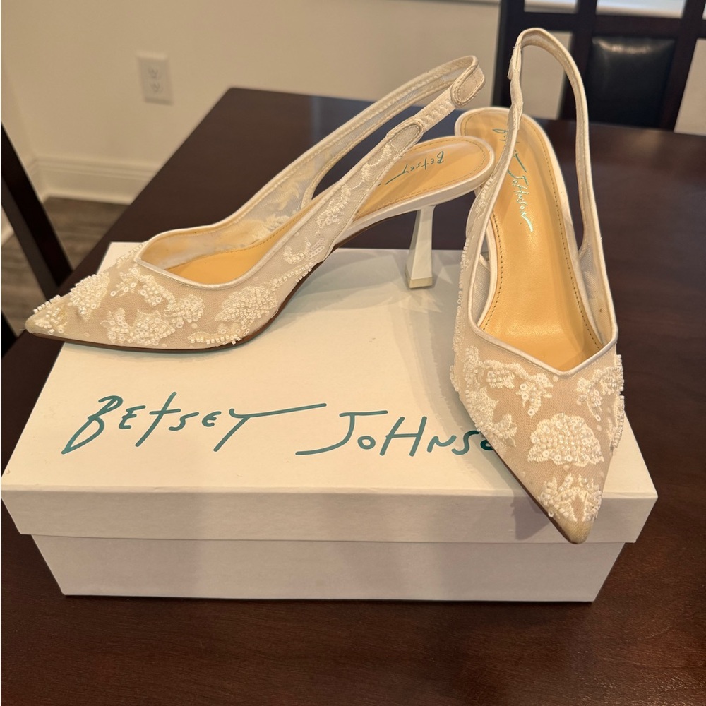 Betsey Johnson Nikki Mesh Flower Beaded Slingback Pumps